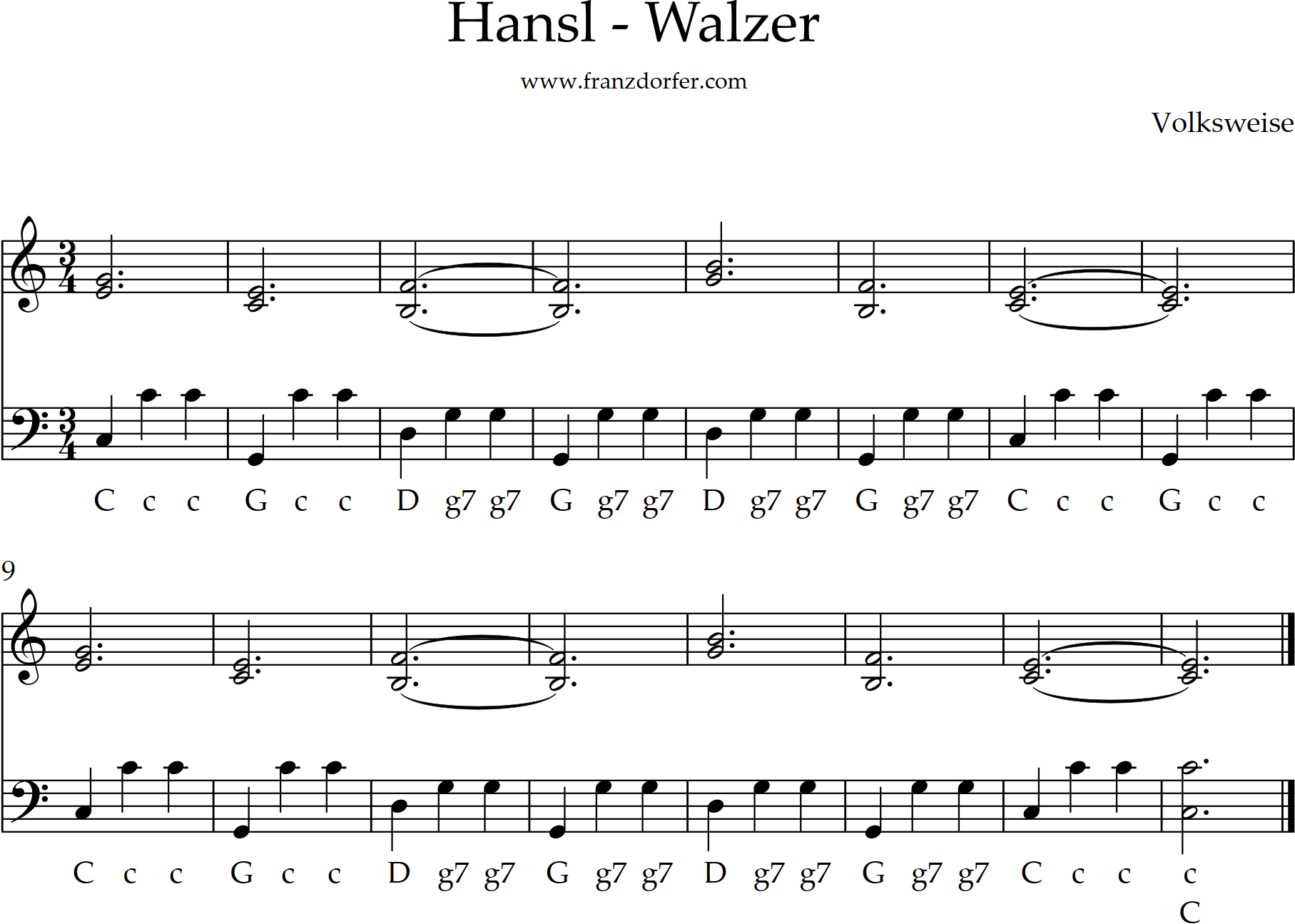ziachnoten, hanslwalkzer, c-dur, akkordeonnoten, hansl-Walzer